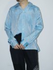 60年代 60s 総柄 水色 ライトブルー 開襟シャツ 長袖 │ヴィテージ古着