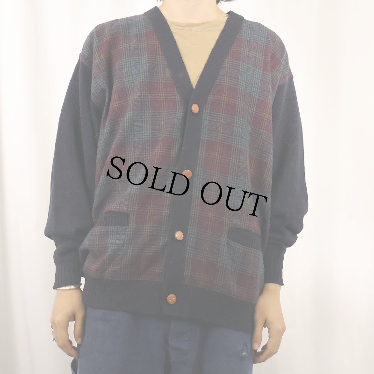 画像2: 70's PENDLETON USA製 チェック柄切り替え ウールニットカーディガン XL  (2)