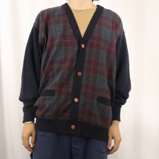 画像2: 70's PENDLETON USA製 チェック柄切り替え ウールニットカーディガン XL  (2)