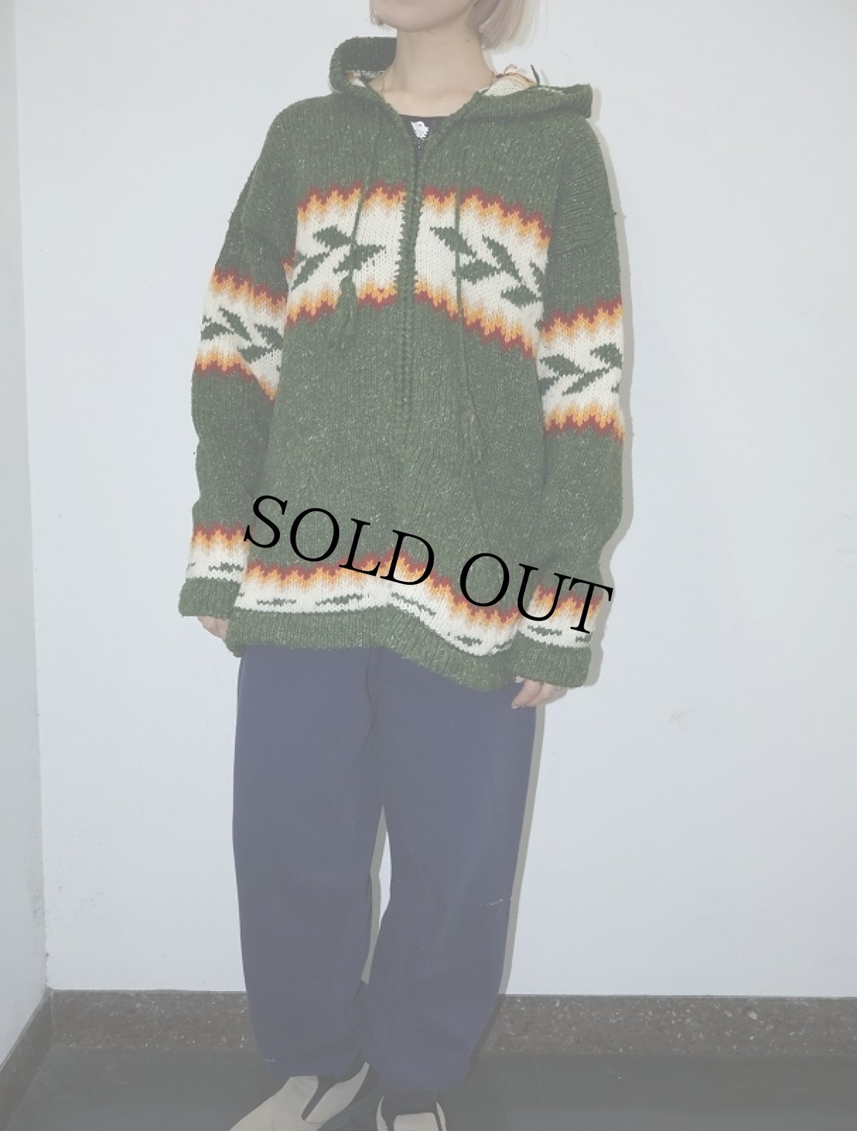 画像2: 90〜2000's EARTH RAGZ 総柄 ウールニットパーカー XL (2)