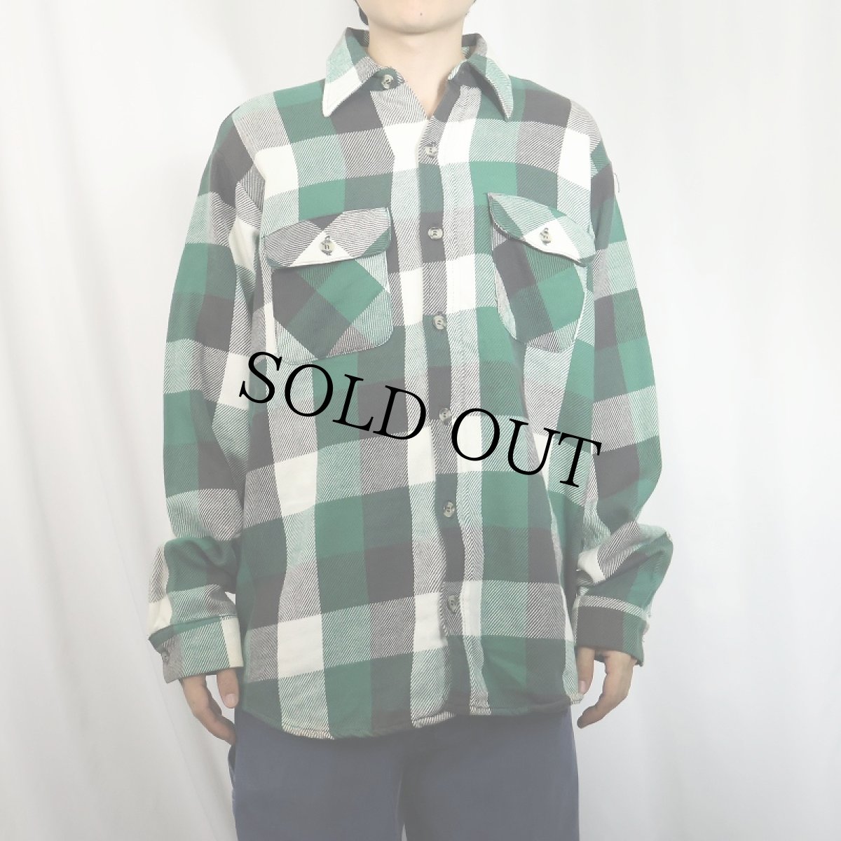 画像2: 80〜90's CLYDESDALE ブロックチェック柄 ヘビーネルシャツ (2)