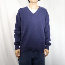 画像2: 90's LANDS' END USA製 Vネック コットンニットセーター NAVY L  (2)
