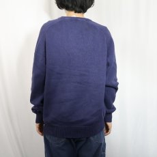 画像3: 90's LANDS' END USA製 Vネック コットンニットセーター NAVY L  (3)