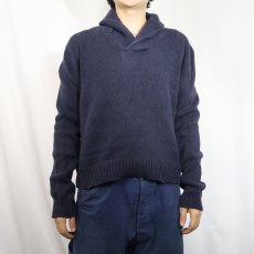 画像2: POLO Ralph Lauren "PIMA COTTON" ショールカラー コットンニットセーター NAVY L (2)