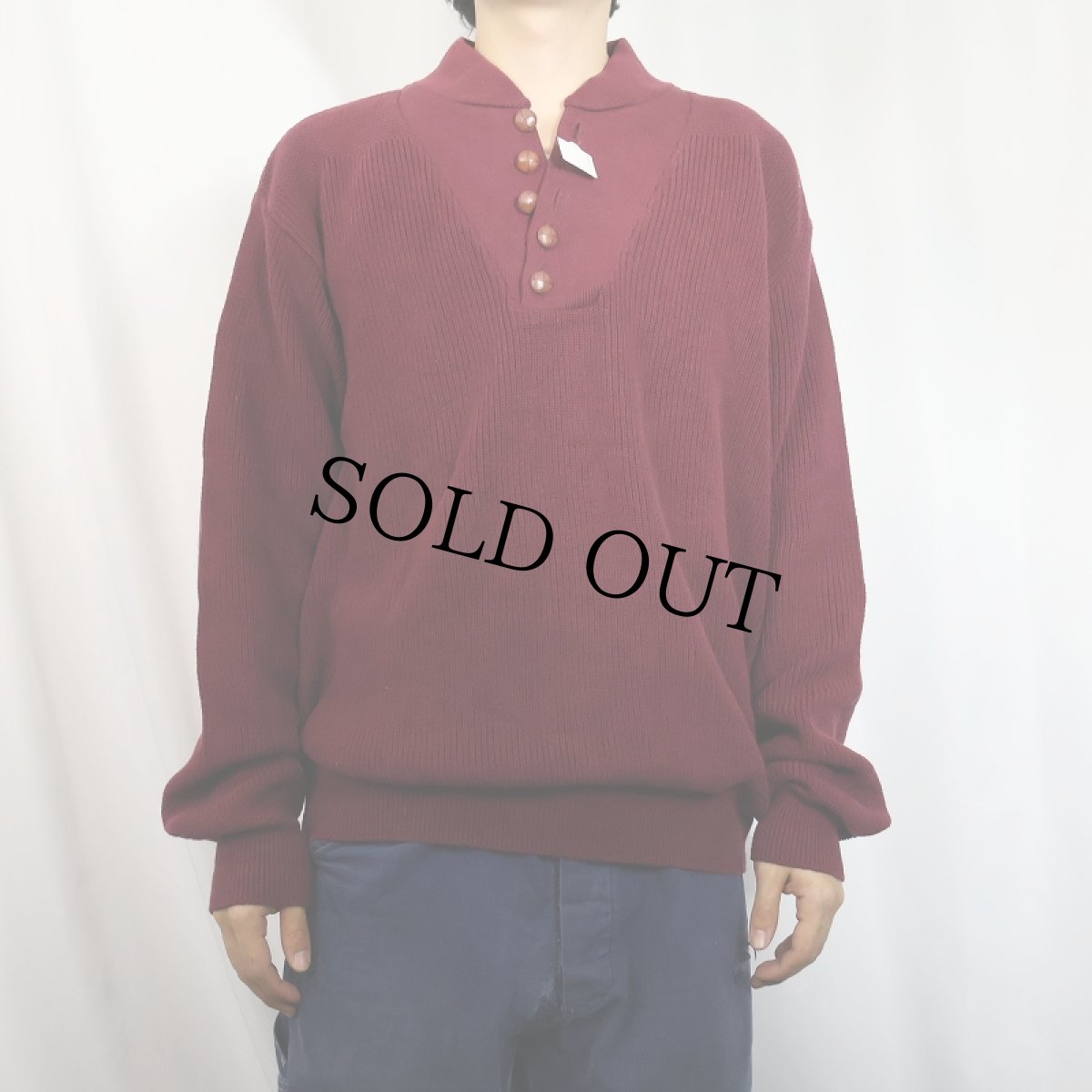 画像2: 90's LANDS' END USA製 ヘンリーネック コットンニットセーター L  (2)