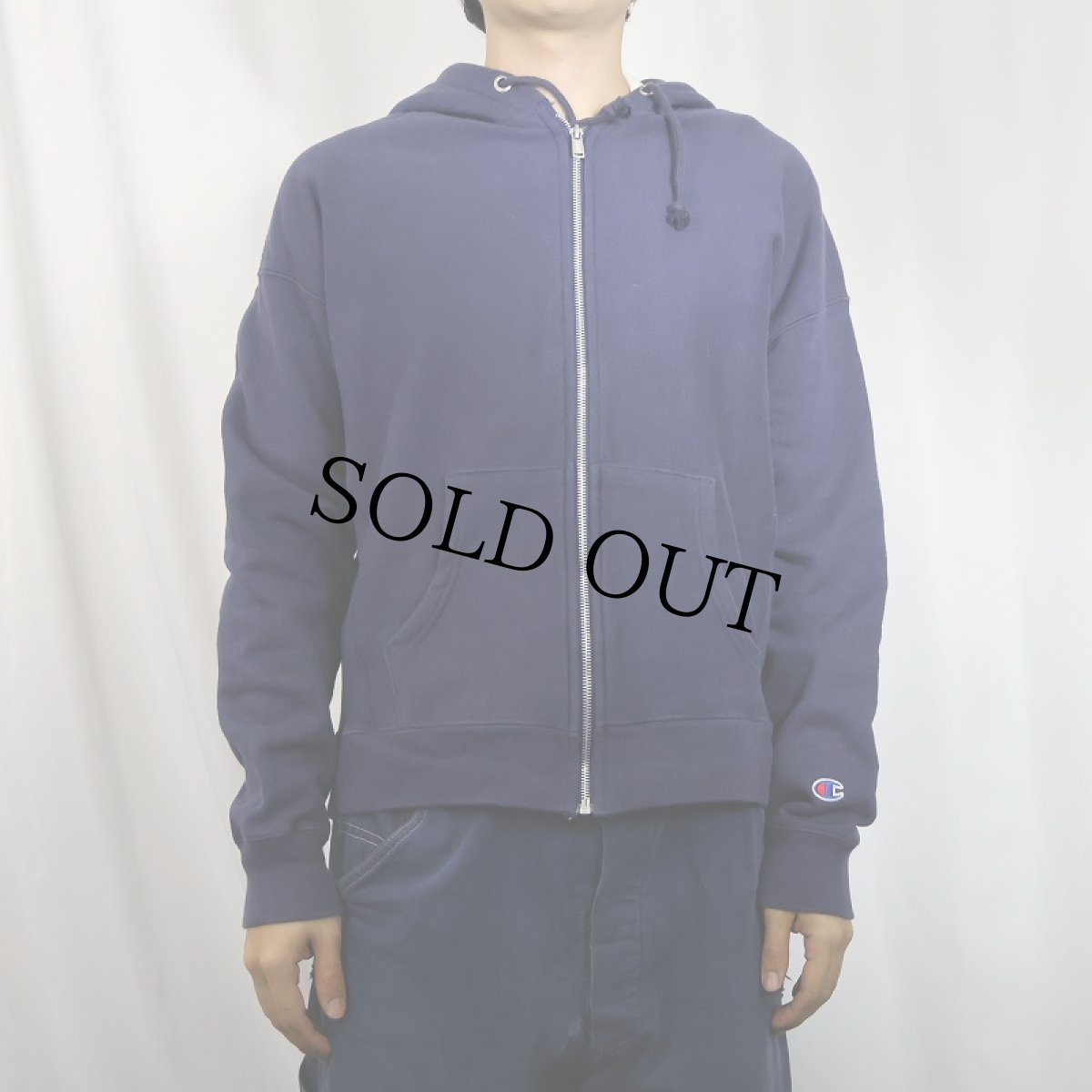 画像2: Champion REVERSE WEAVE 無地 スウェットジップパーカー NAVY L (2)