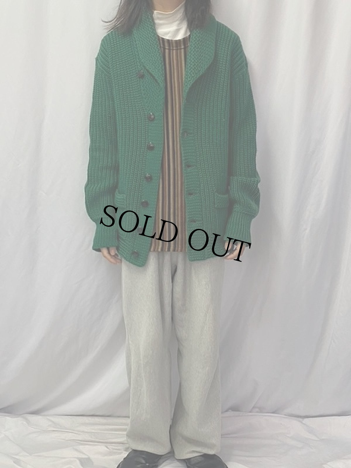 画像2: 30〜40's Standard ショールカラー ウールニットカーディガン (2)