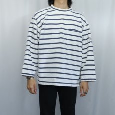 画像2: 90's GAP ボーダー柄 モックネックコットンロンT M (2)