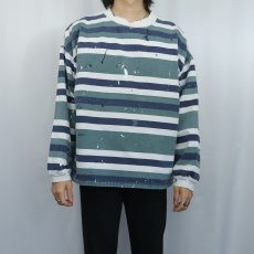 画像2: 90's RUSH USA製  マルチボーダー柄 コットンロンT L (2)
