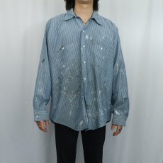 画像2: 70’s〜 LION UNIFORM ストライプ柄 ポリエステル×コットンシャツ XL (2)