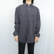 画像2: 90's THE TERRITORY AHEAD 柄織り コットンシャツ L (2)