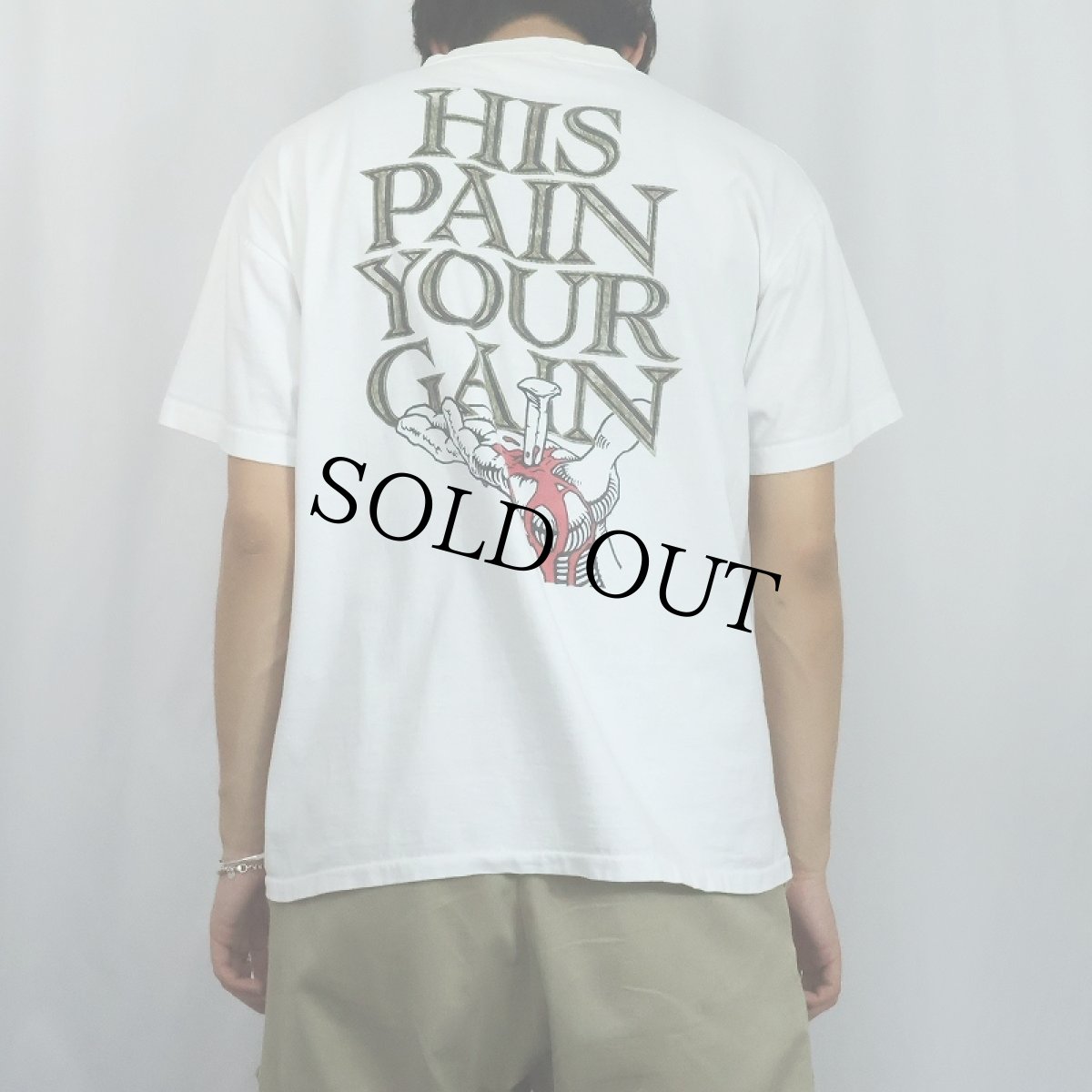 画像3: 90's LORD'S GYM "HIS PAIN YOUR GAIN" ジーザスパロディ プリントTシャツ (3)