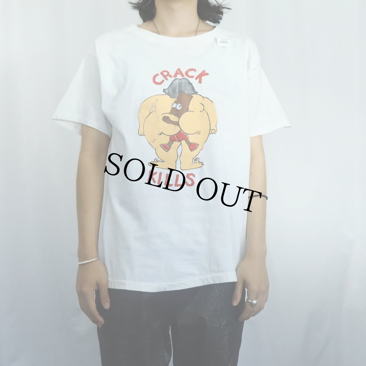 画像2: 90's THE SIMPSONS "CRACK KILLS" キャラクターパロディプリントTシャツ XL (2)