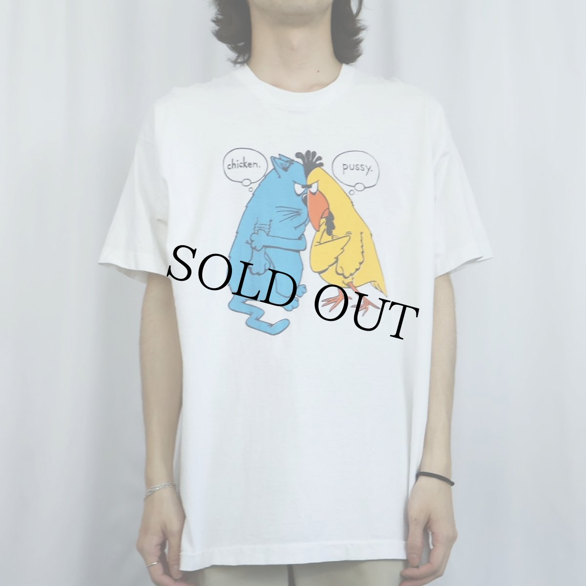 画像2: 90's USA製 "Chicken Pussy" イラストプリントTシャツ XL (2)