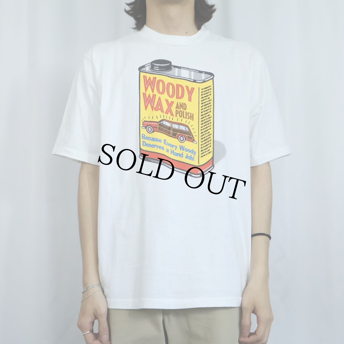 画像2: 90's USA製 "WOODY WAX POLISH" オイルイラストプリントTシャツ L (2)