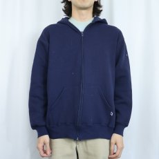 画像2: 90's RUSSELL ATHLETIC USA製 無地スウェットパーカー NAVY XL (2)
