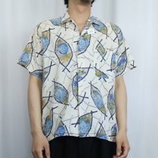 画像2: 60's Pleasure King 総柄 コットンシャツ M (2)