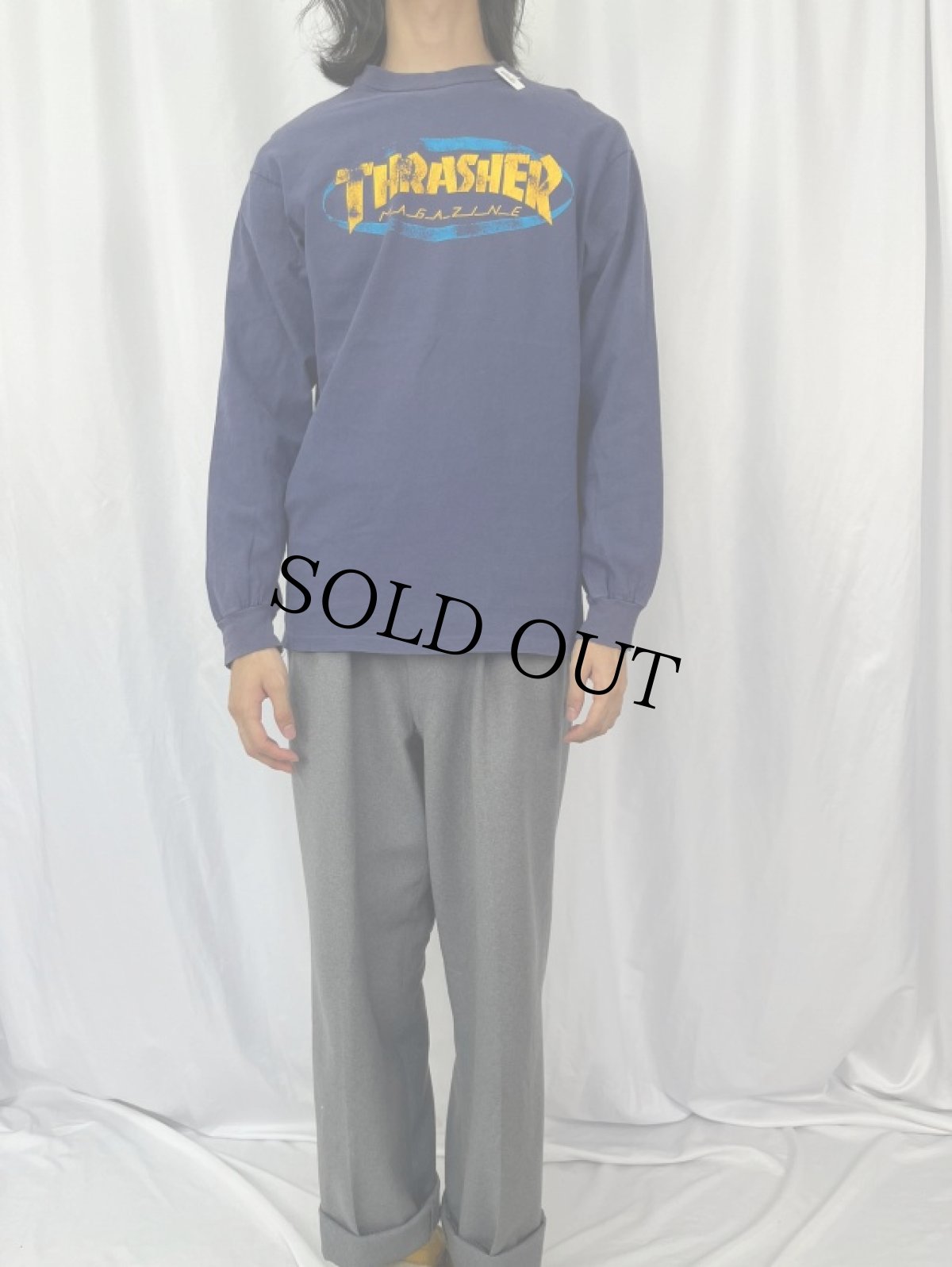 画像2: 90's THRASHER USA製 ロゴプリントロンT L (2)