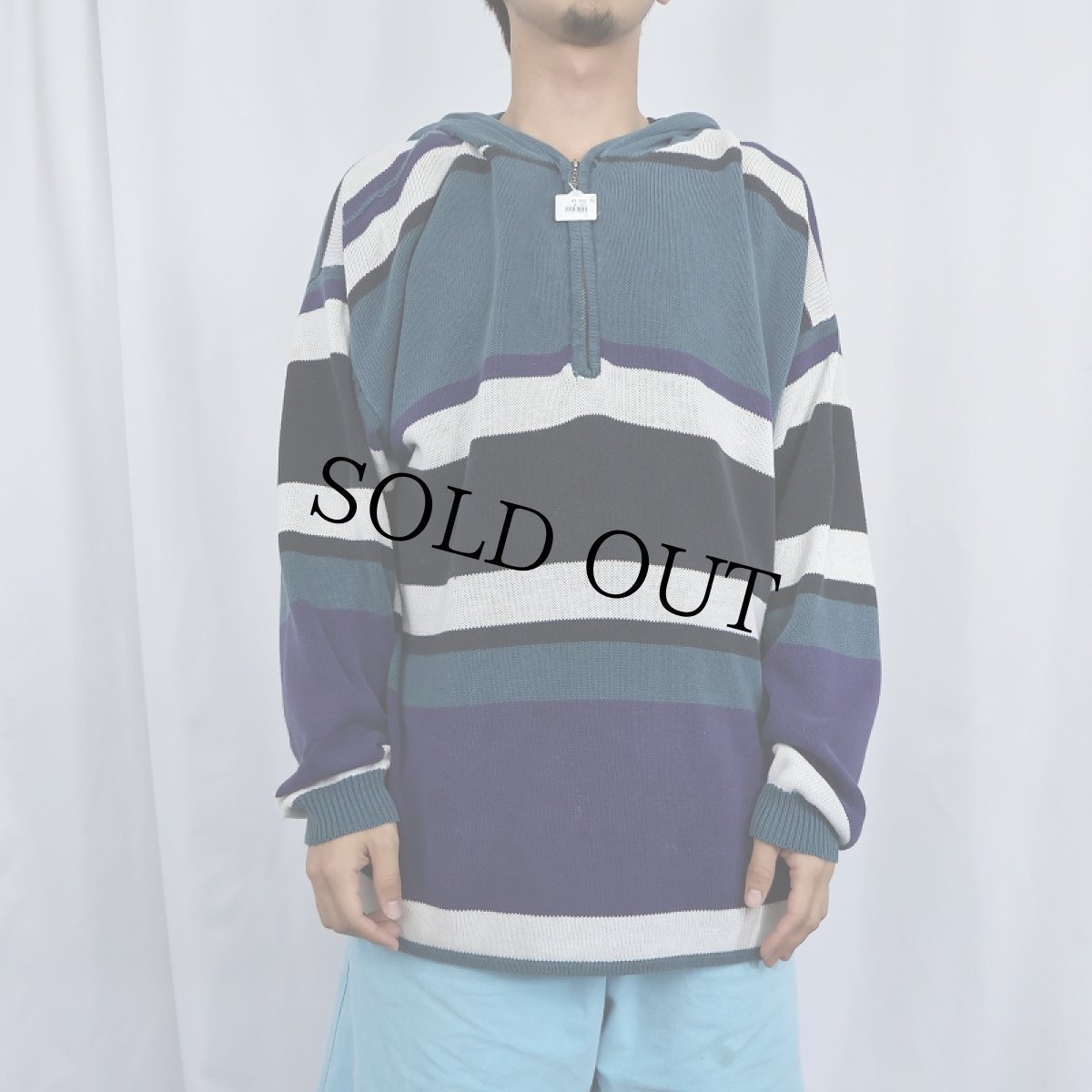 画像2: 212° マルチボーダー柄 コットンニット ハーフジップパーカー (2)