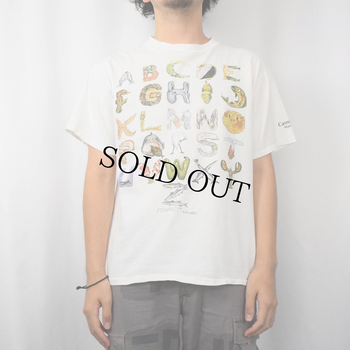 画像2: 90's Mindy Matthews "FISHABET" 魚アートプリントTシャツ L (2)