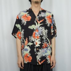 画像2: 50's Kilohana 花柄 オールオーバーパターン レーヨンハワイアンシャツ BLACK L (2)