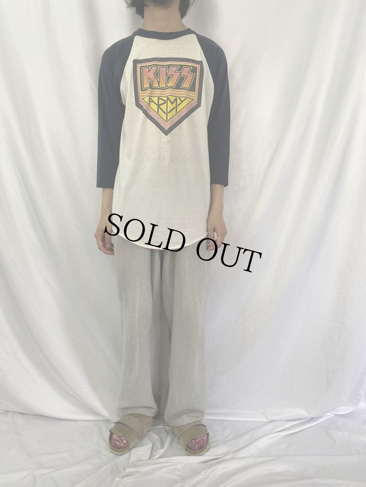 画像2: 90's KISS USA製 ハードロックバンド ツアーラグランロンT L (2)