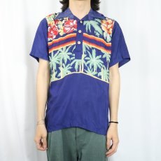 画像2: 70's Ocean Pacific ハイビスカス柄 コットンハワイアンシャツ M (2)