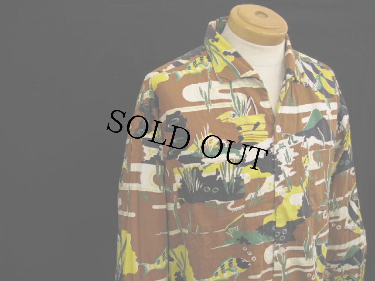 画像1: 50's LONGSLEEVE HAWAIIAN SHIRT (1)