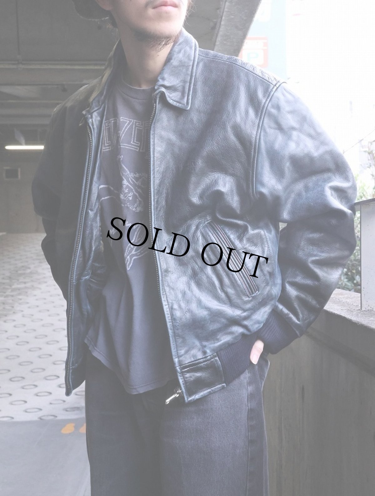 画像1: 70〜80's Schott USA製 ロゴ刺繍 レザージャケット BLACK L (1)