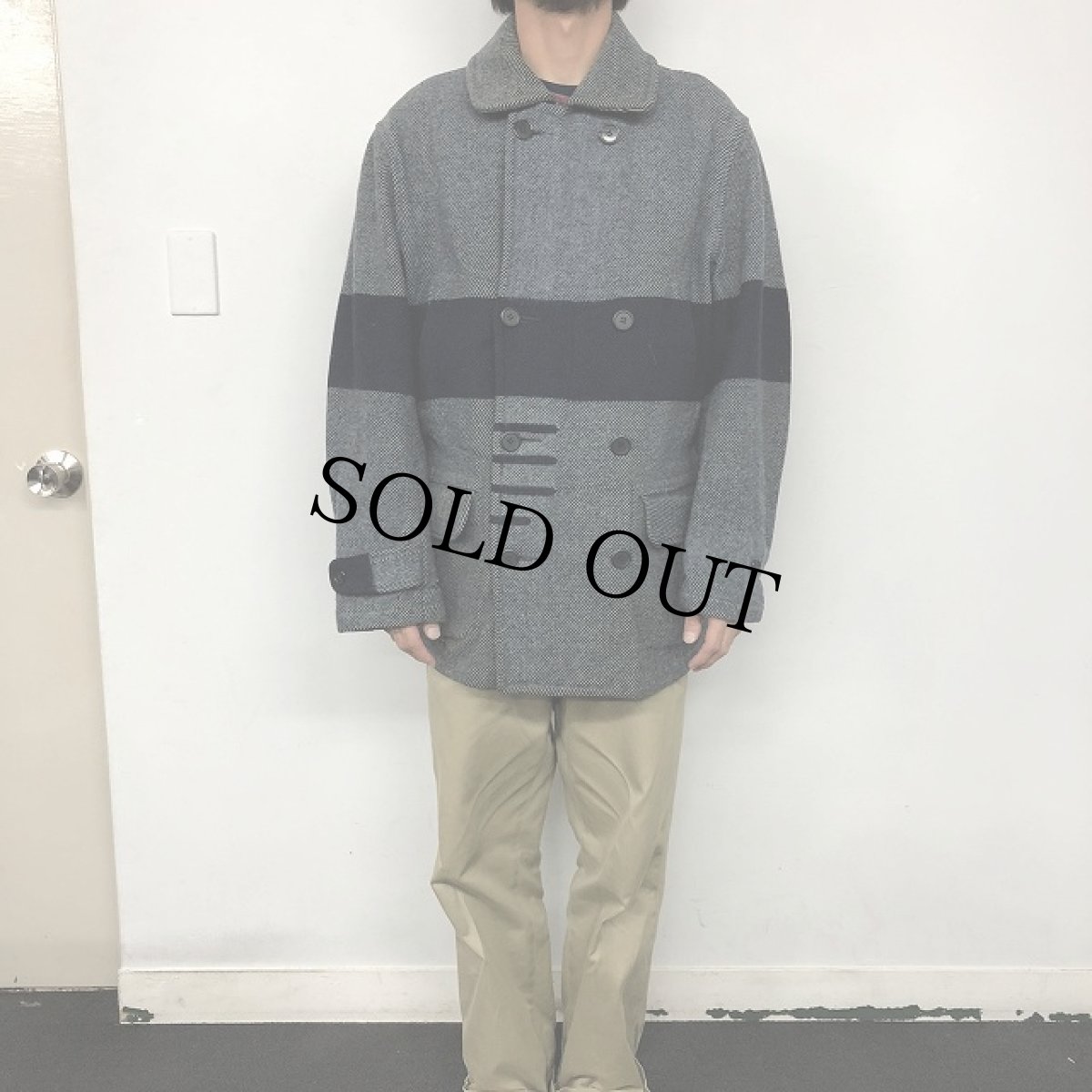 画像2: 【SALE】 30's ボーダー柄 ウールダブルブレストコート (2)