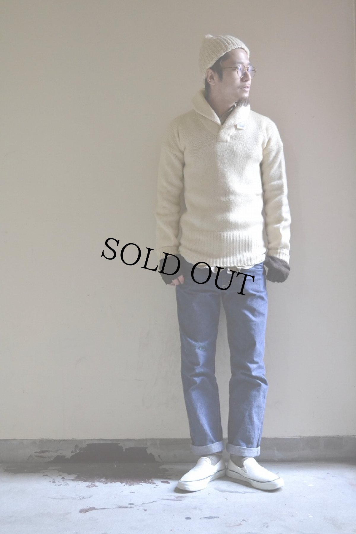 画像2: 50's ショールカラーローゲージニットセーター (2)