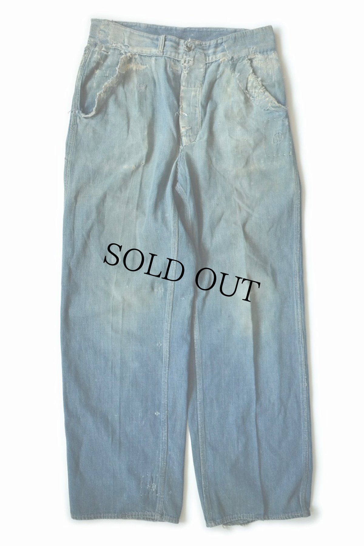 画像3: 30's 2本針シンチバック付きデニムペインターパンツ (3)