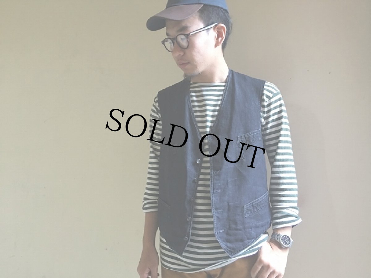 画像4: 30's FRANCE シンチバック付きリネンベスト (4)