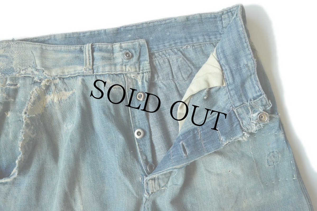 画像2: 30's 2本針シンチバック付きデニムペインターパンツ (2)