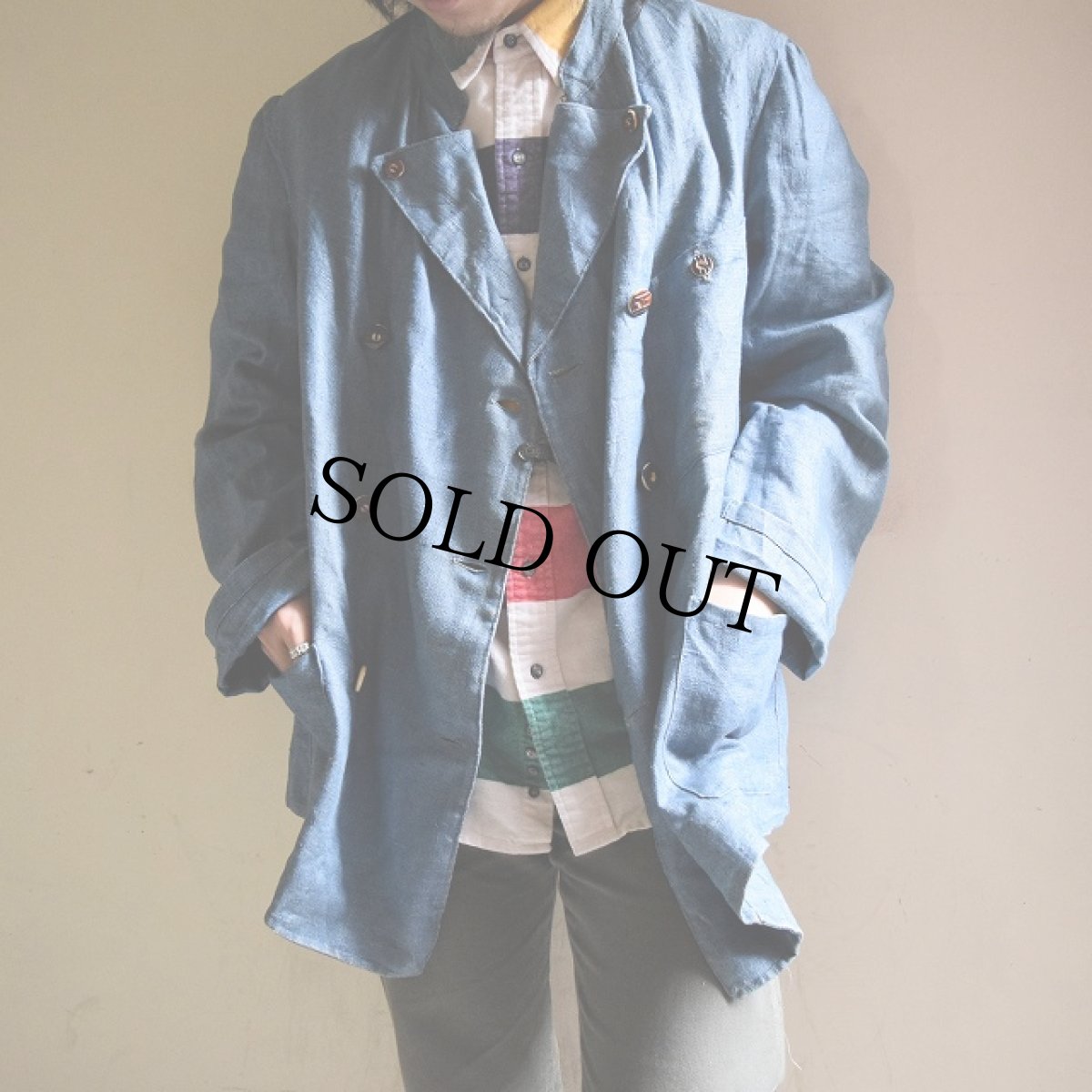 画像2: VINTAGE ドイツ製ダブルブレストリネンジャケット (2)