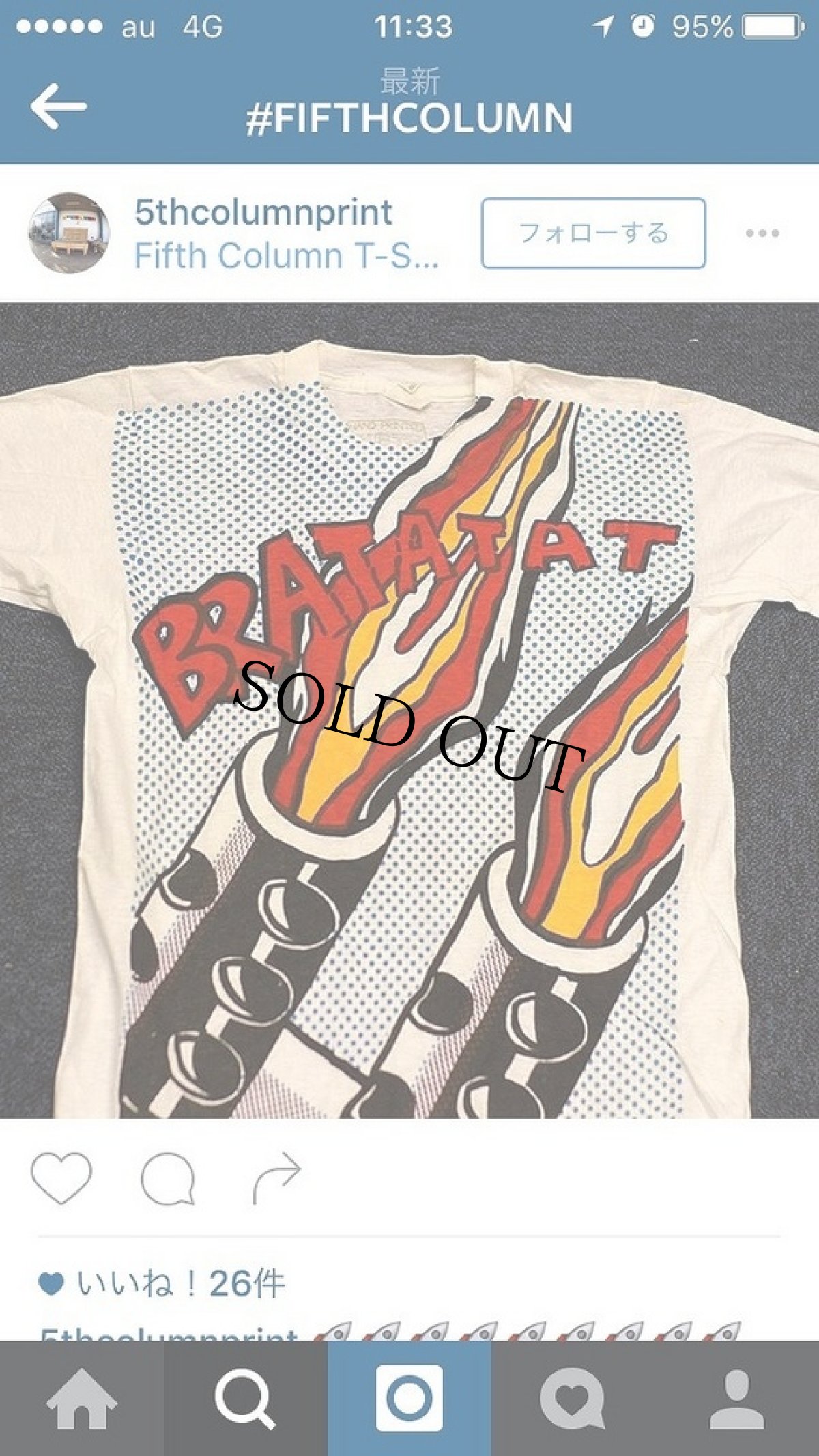 画像2: 70's FIFTH COLUMN "リキテンシュタイン" 手刷りTシャツ (2)