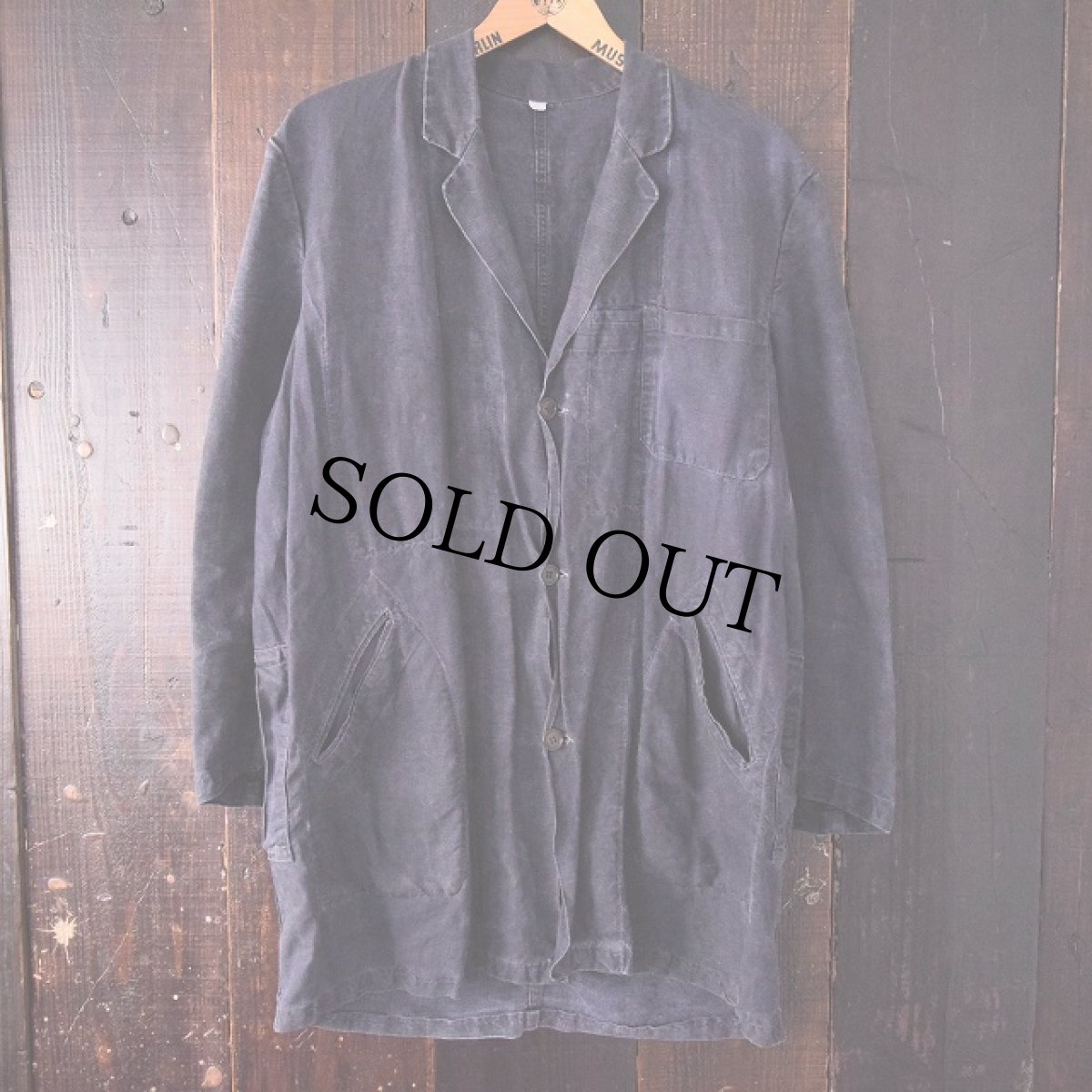 画像2: 40's〜50's FRANCE AUMOLINEL ブラックリネンアトリエコート (2)