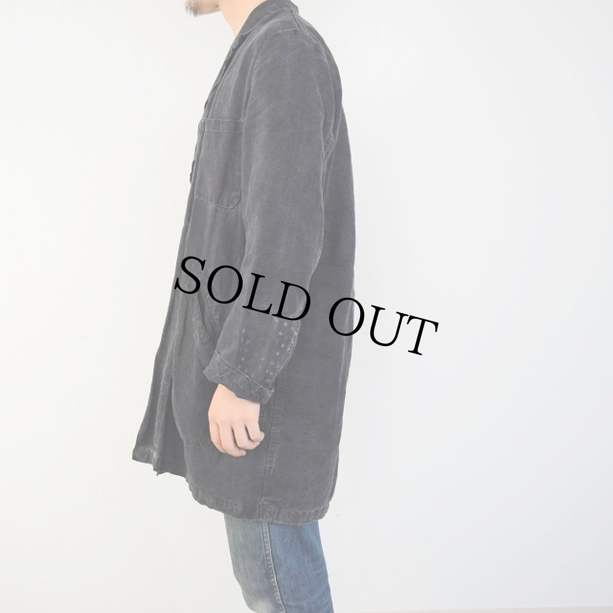 画像4: 40's〜50's FRANCE AUMOLINEL ブラックリネンアトリエコート (4)