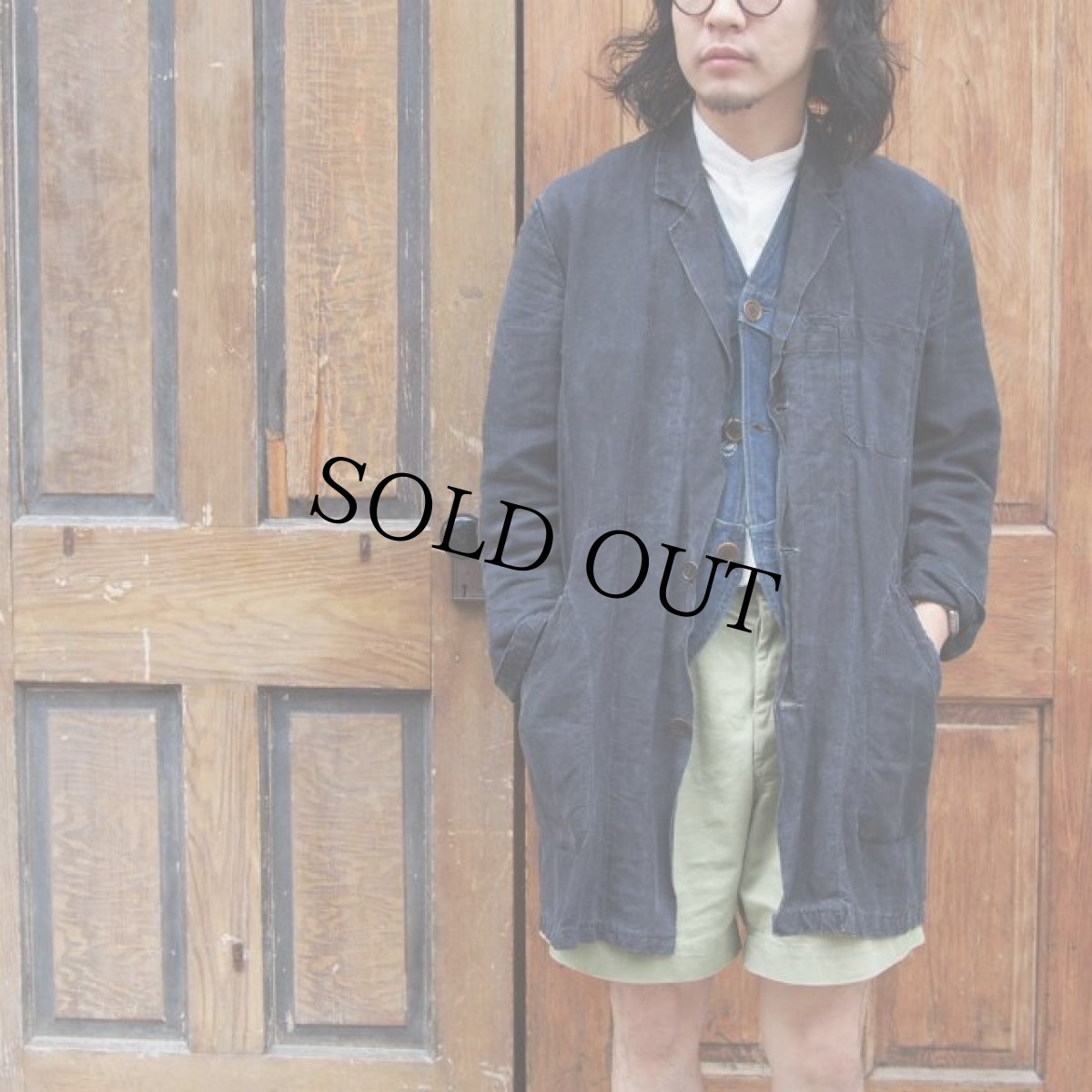 画像3: 40's〜50's FRANCE AUMOLINEL ブラックリネンアトリエコート (3)