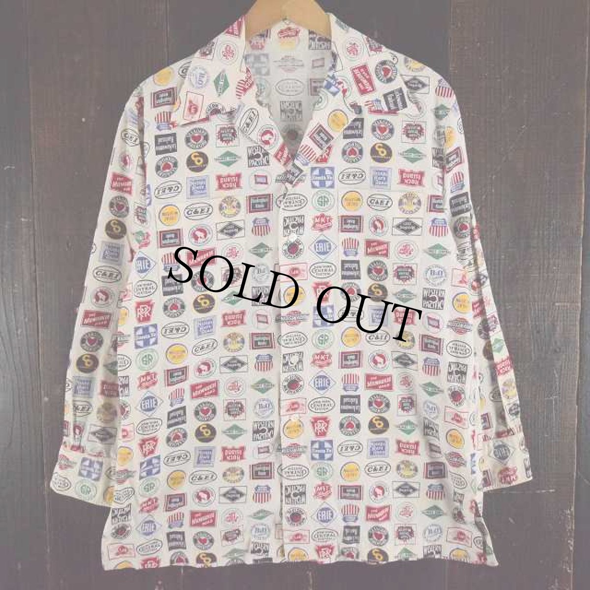 画像2: 1940's レイルロード総柄コットン開襟シャツ (2)