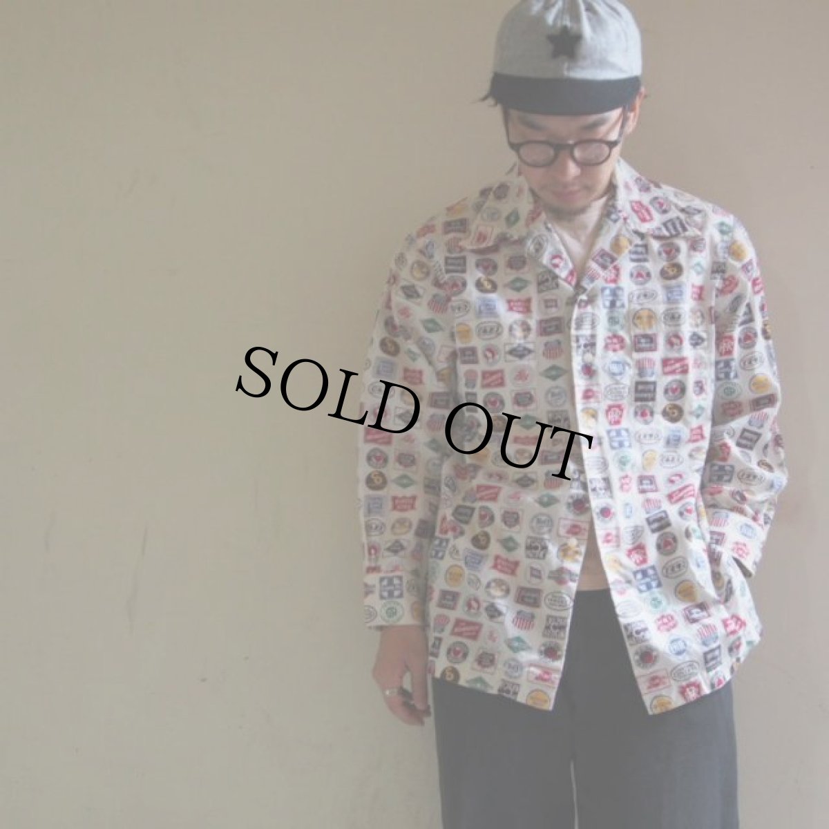 画像3: 1940's レイルロード総柄コットン開襟シャツ (3)