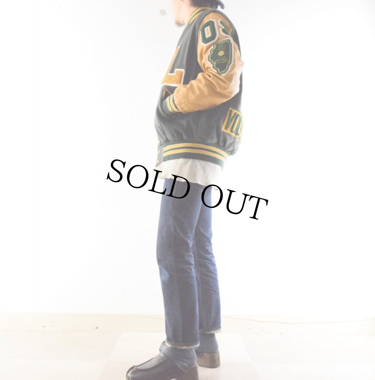 画像4: 〜2000's HOLLOWAY "インディアンレタード"レザー×ウールスタジャン (4)