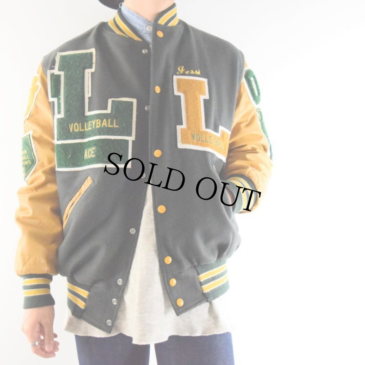 画像2: 〜2000's HOLLOWAY "インディアンレタード"レザー×ウールスタジャン (2)