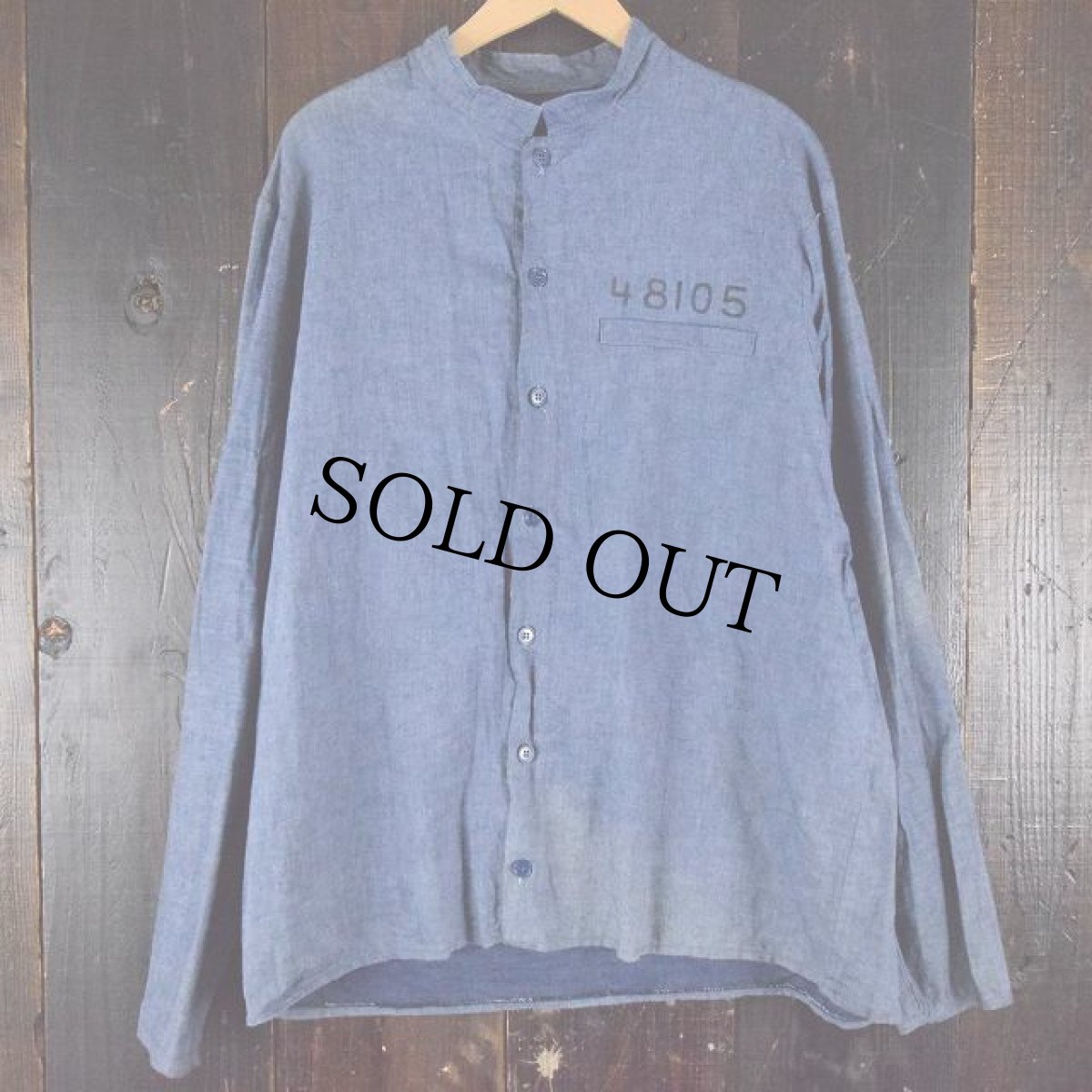 画像3: VINTAGE ステンシル入り囚人コスチュームシャンブレーシャツ&パンツ&ハット 3ピース セットアップ (3)