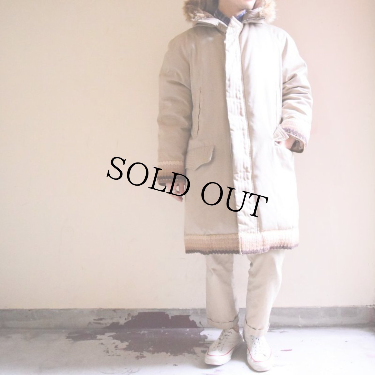 画像3: 〜80's ファーフード付き リブニットダウンコート (3)