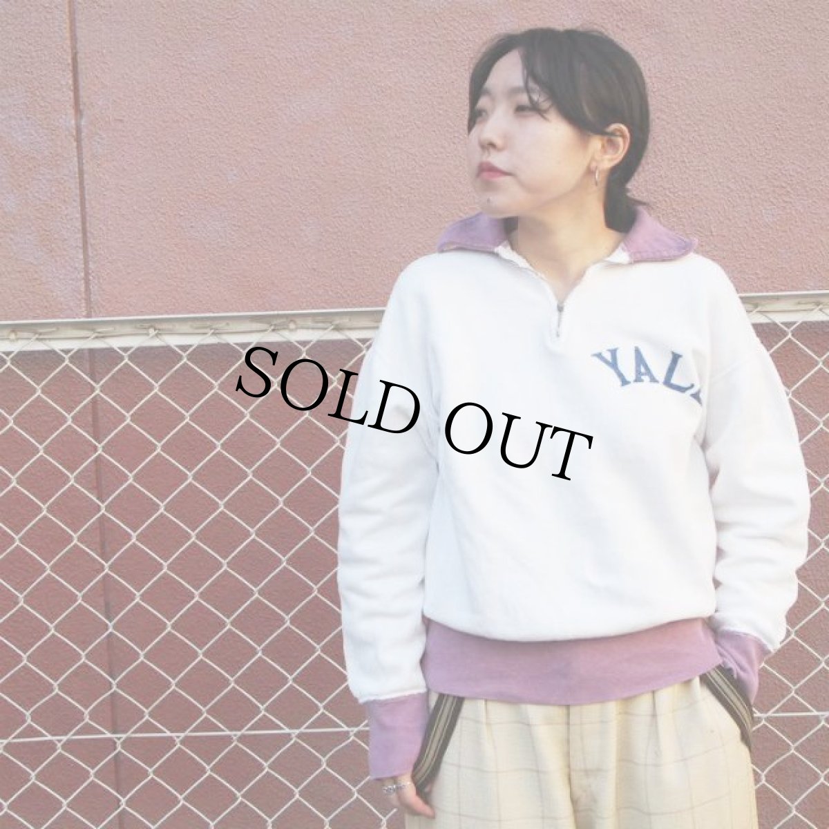 画像2: 50's〜60's Southern "YALE" ハーフジップ フロッキープリント ツートーンスウェット (2)