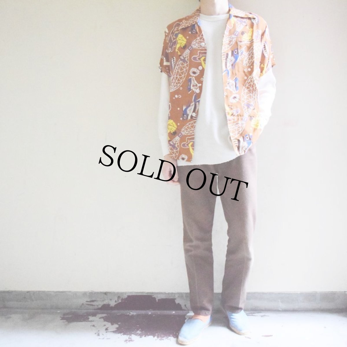 画像3: 〜50's KUONAKAKAI 漁師柄レーヨンアロハシャツ (3)