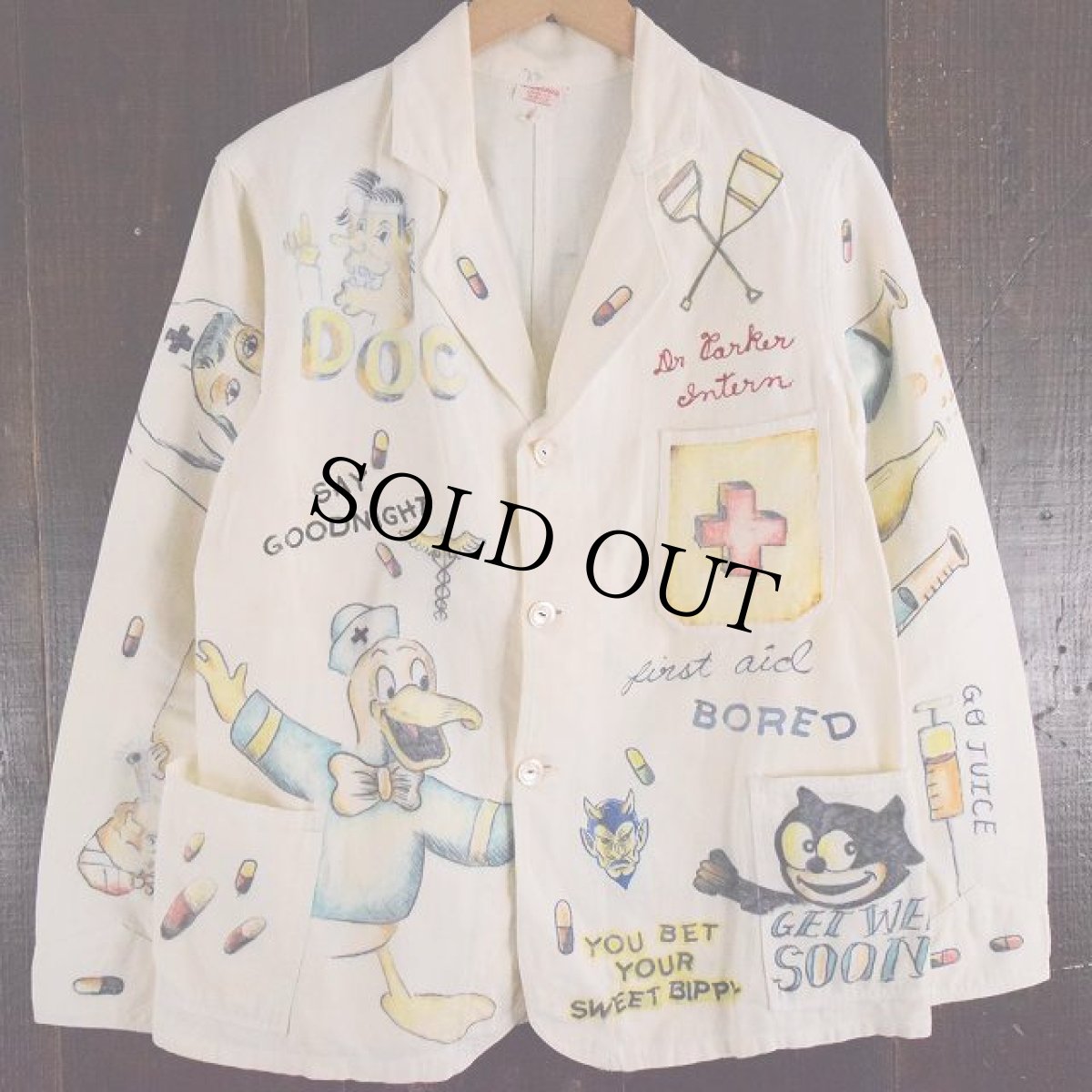 画像2: 1930's〜1940's "DOCTOR INTERN" スカル×デビル×フィリックス ハンド刺繍＆ハンドペイント メモリアルジャケット (2)