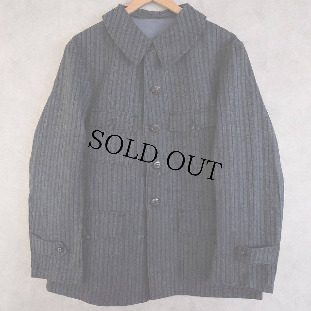 画像1: 30's〜40's SANFOR FRANCE製 動物ボタン ストライプ柄ハンティングジャケット DEADSTOCK (1)