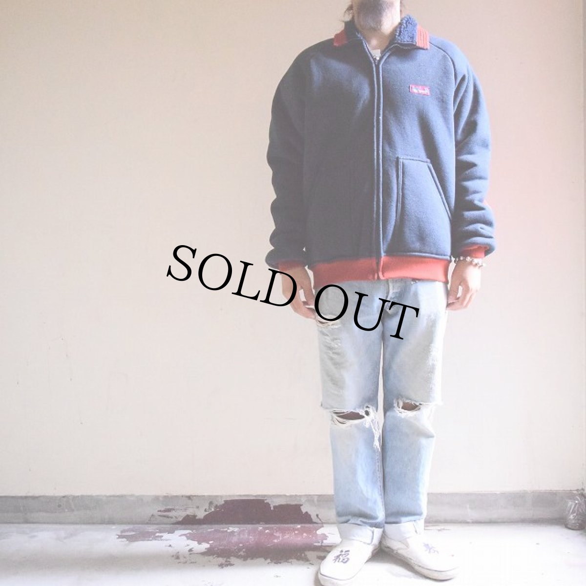 画像4: 80's OUTWEST USA製 エルボーパッチ付き 内ボアフリースジャケット (4)